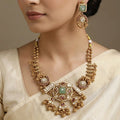 Bridal Polki & Pearl Gold Plated Necklace with Earrings