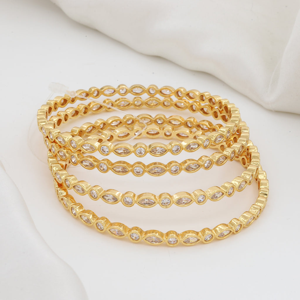 Elegant Gold-Tone CZ Multi Stone Diamond Bangle Set of 4