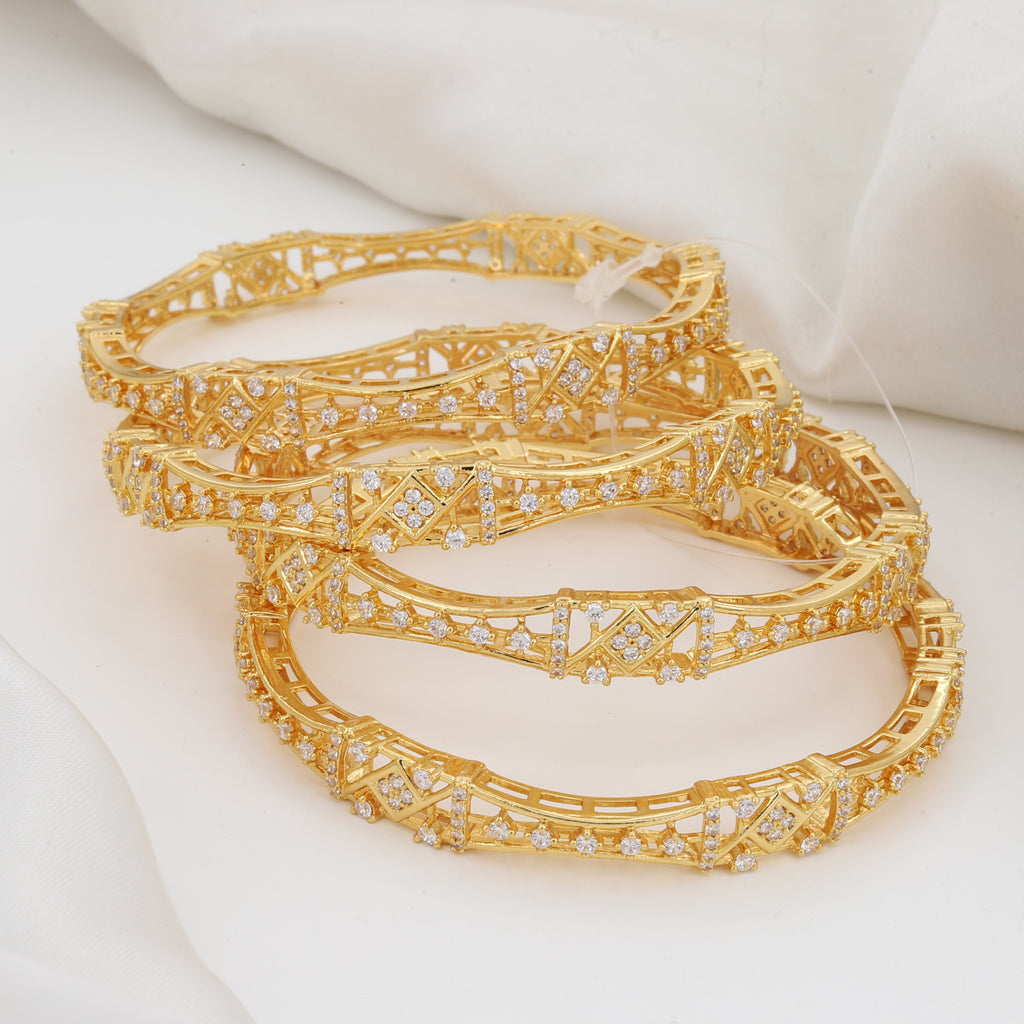 Designer Gold Plated American Diamond Bangles Set of 4