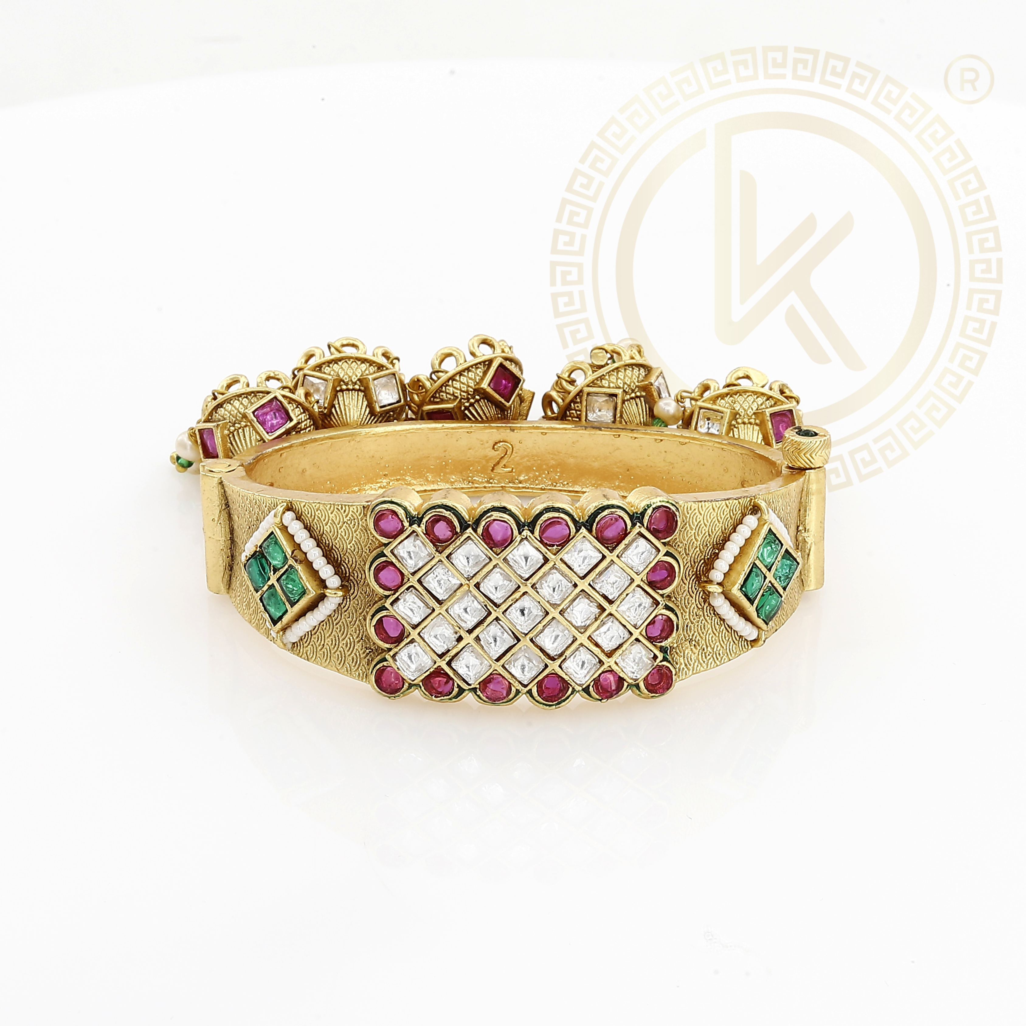 Traditional Jhumka Antique Kada with Gemstones