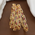 Bold Gold-Tone Chain Link Ruby & CZ Bangle Set of 4