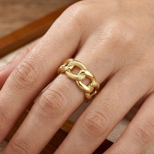 18K Gold Plated Textured Link Open Ring