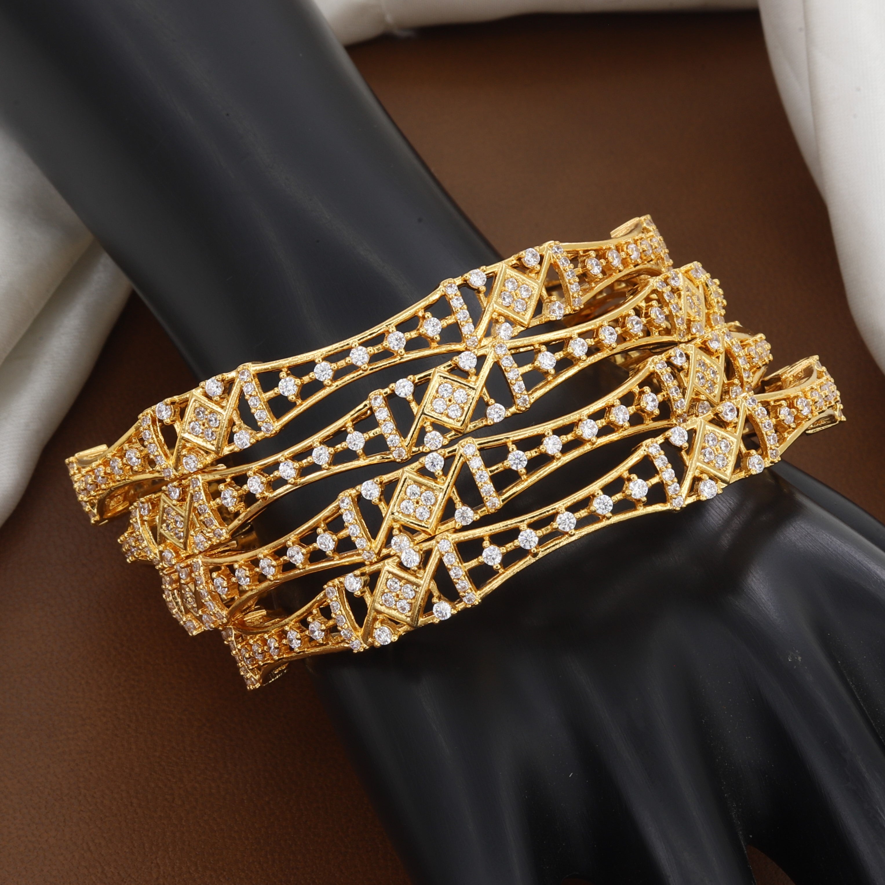 Designer Gold Plated American Diamond Bangles Set of 4