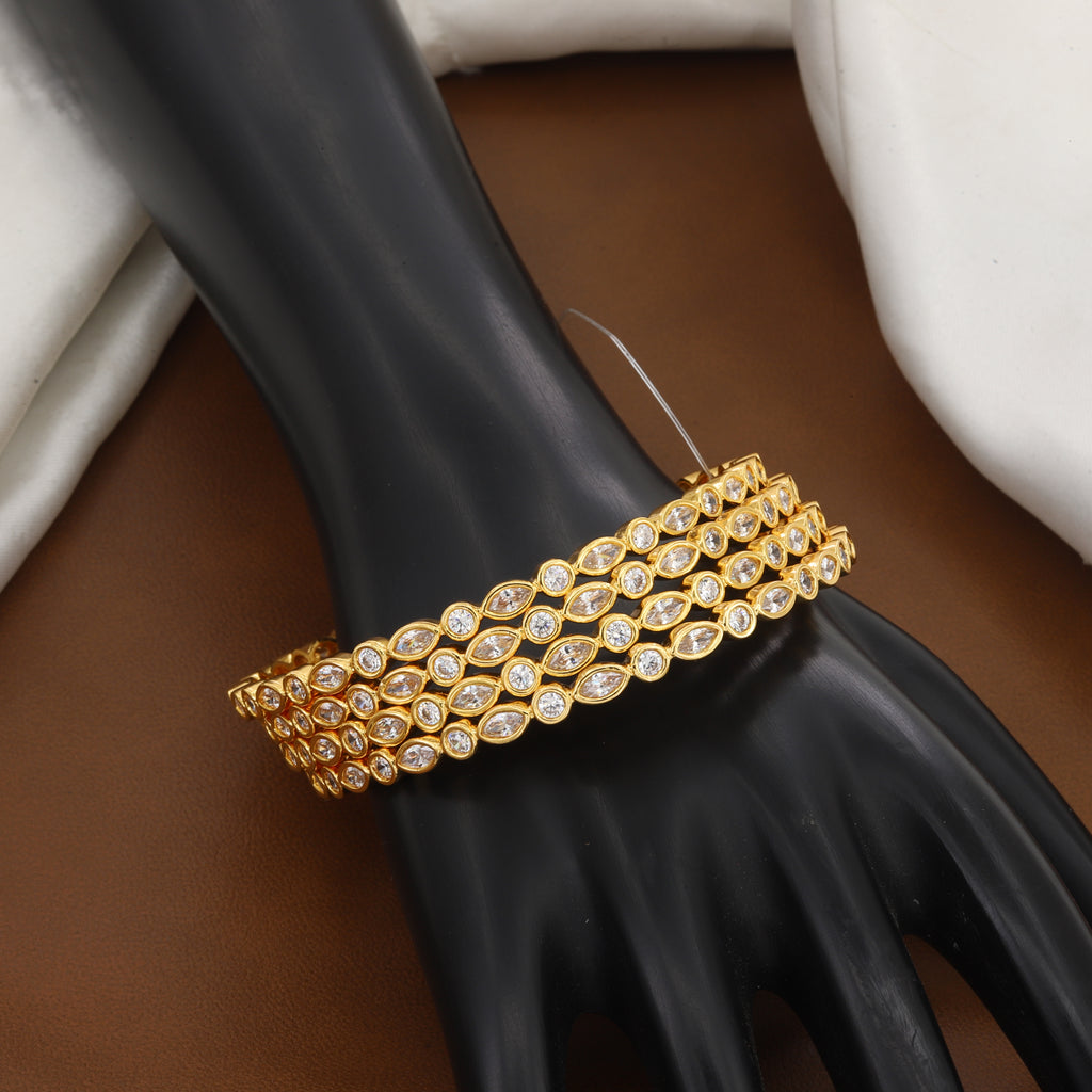 Elegant Gold-Tone CZ Multi Stone Diamond Bangle Set of 4