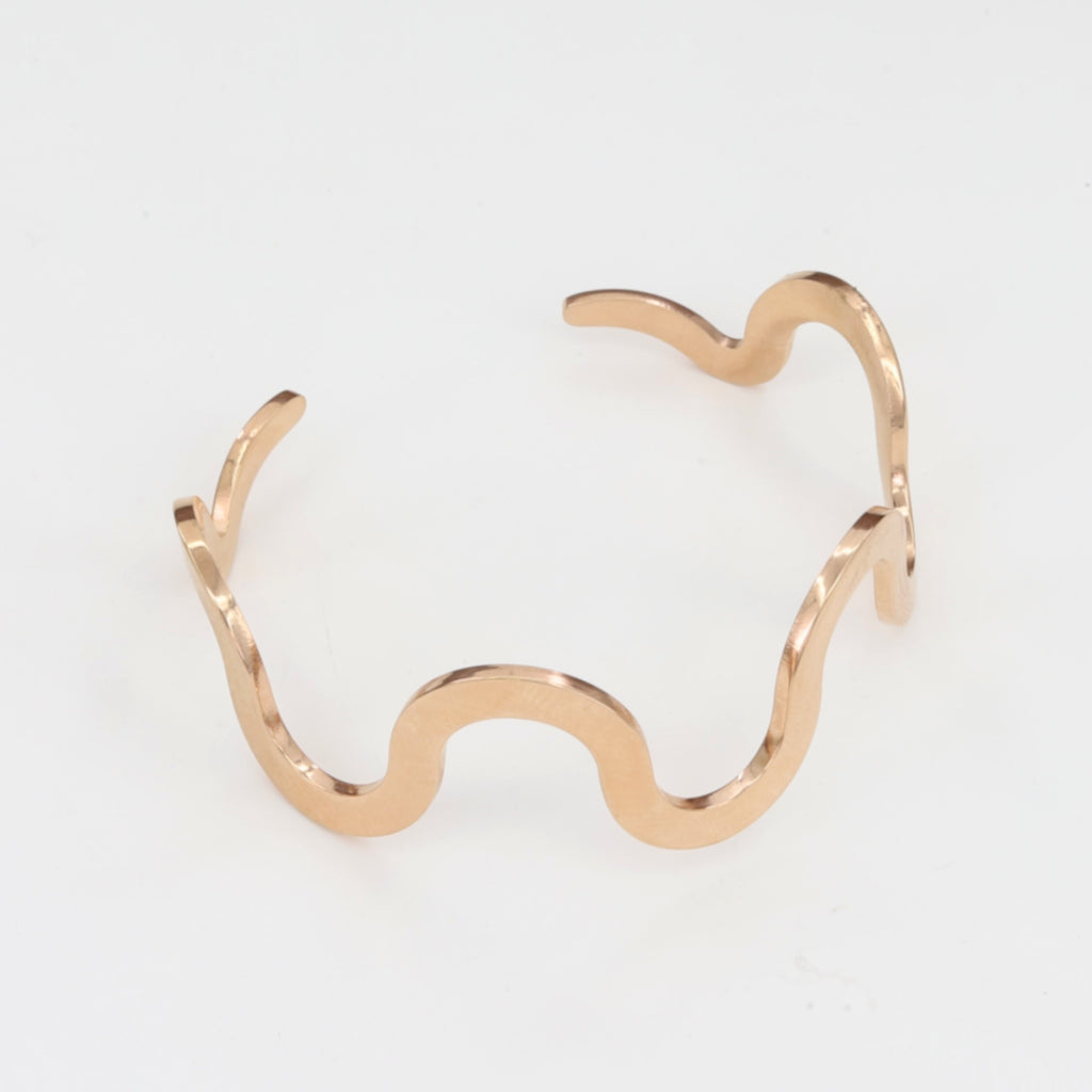 Minimalist Squiggle Open Bangle Wavy Gold Cuff Bracelet