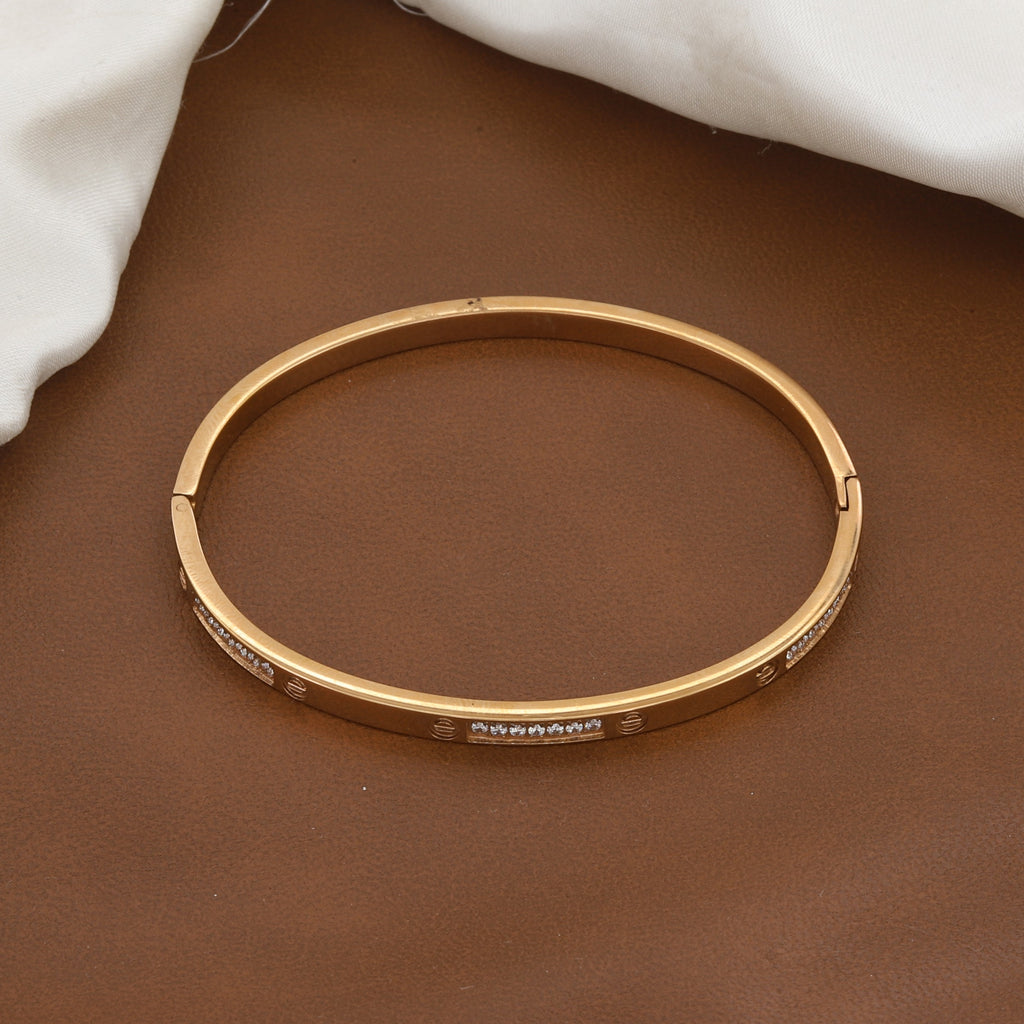 Elegant Gold Hinged Bangle Bracelet with Stone Accents