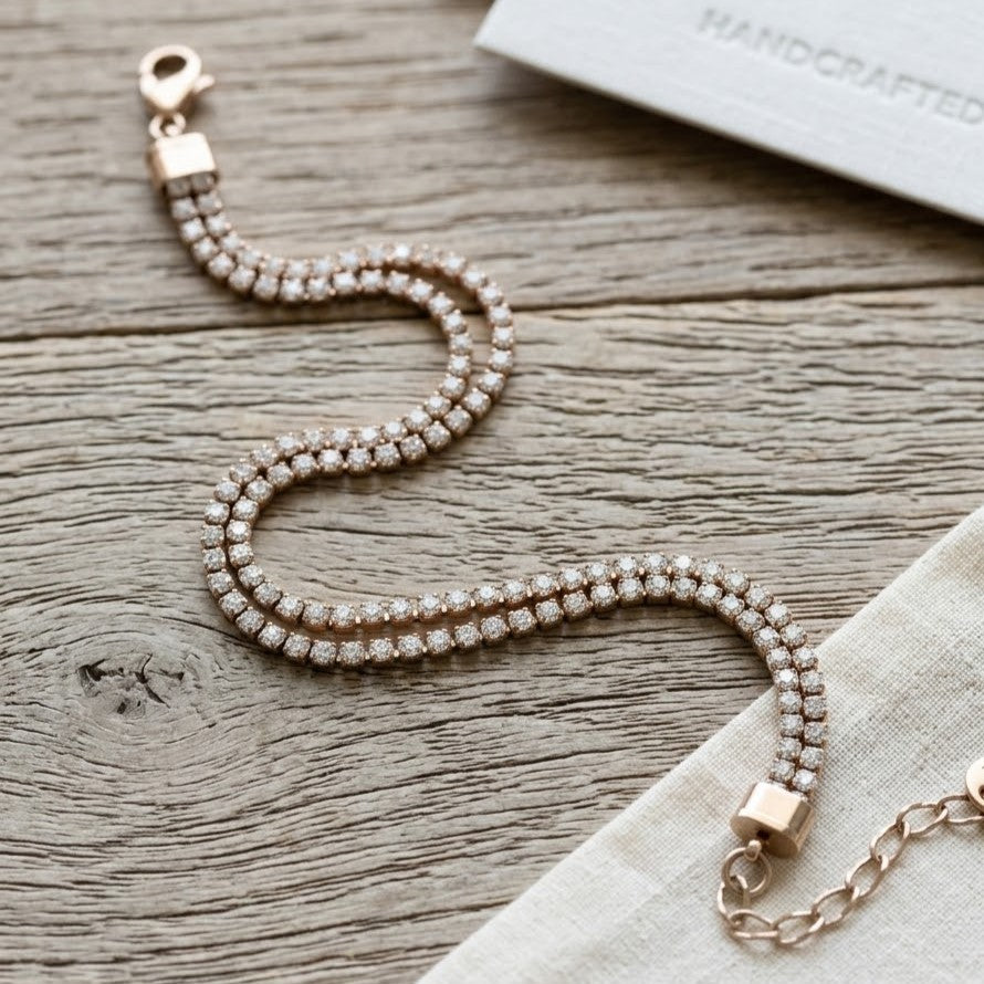 Elegant Double Strand CZ Tennis Bracelet in Gold