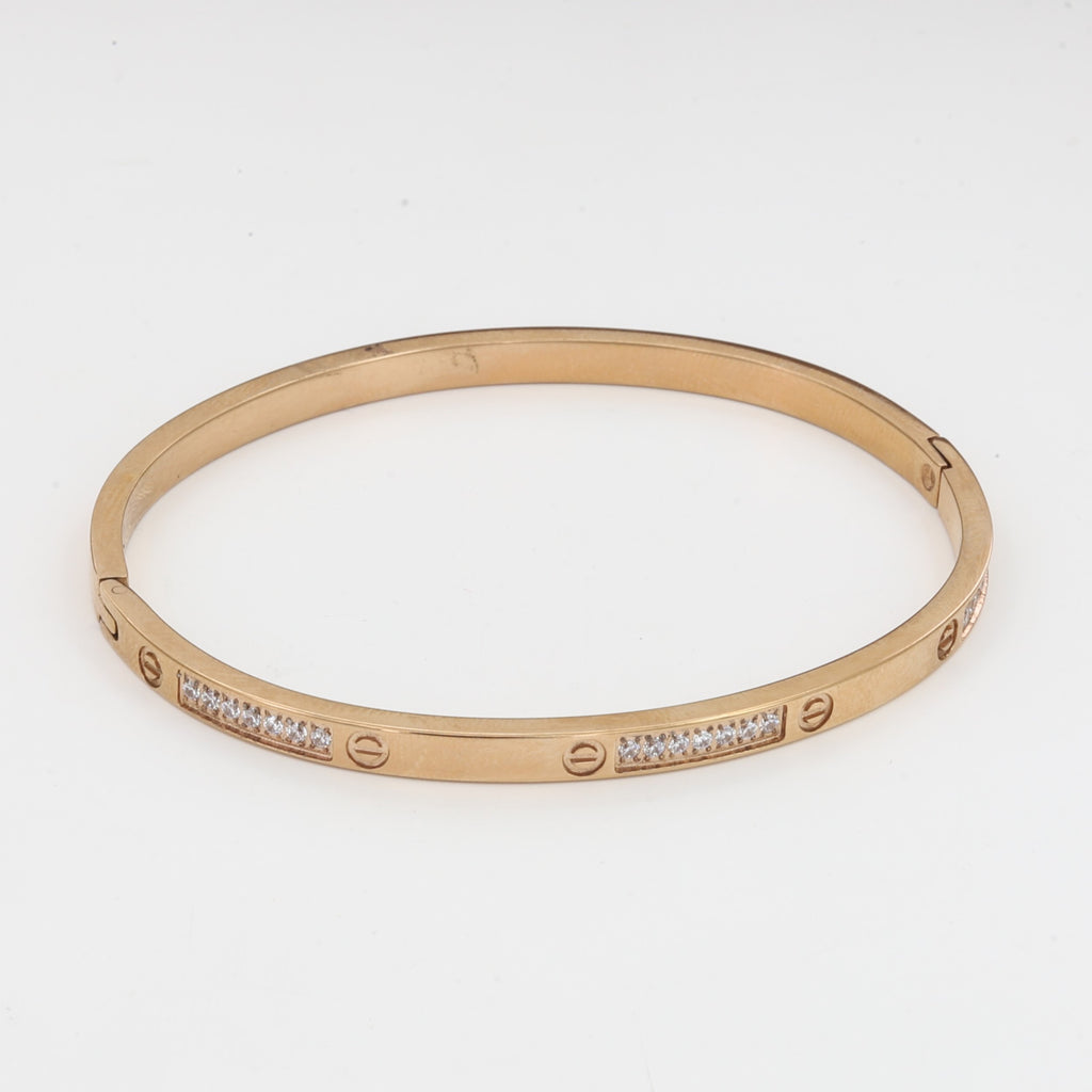 Elegant Gold Hinged Bangle Bracelet with Stone Accents