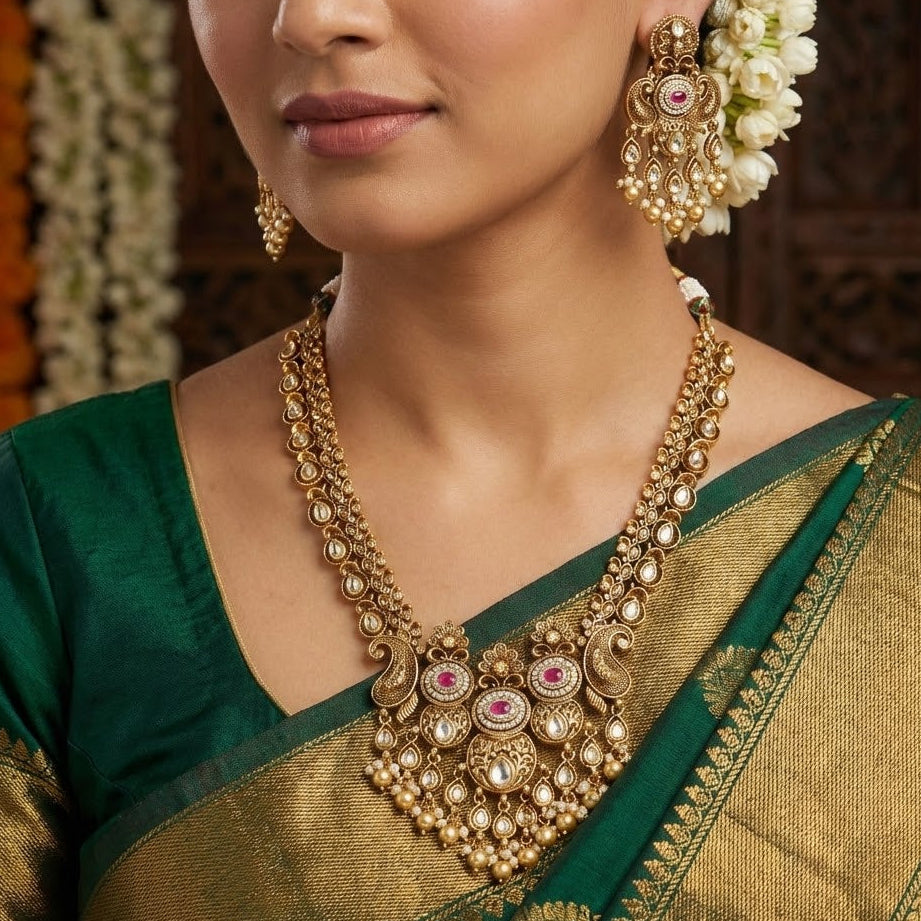 Vintage-Style Kundan & Pearl Necklace Set