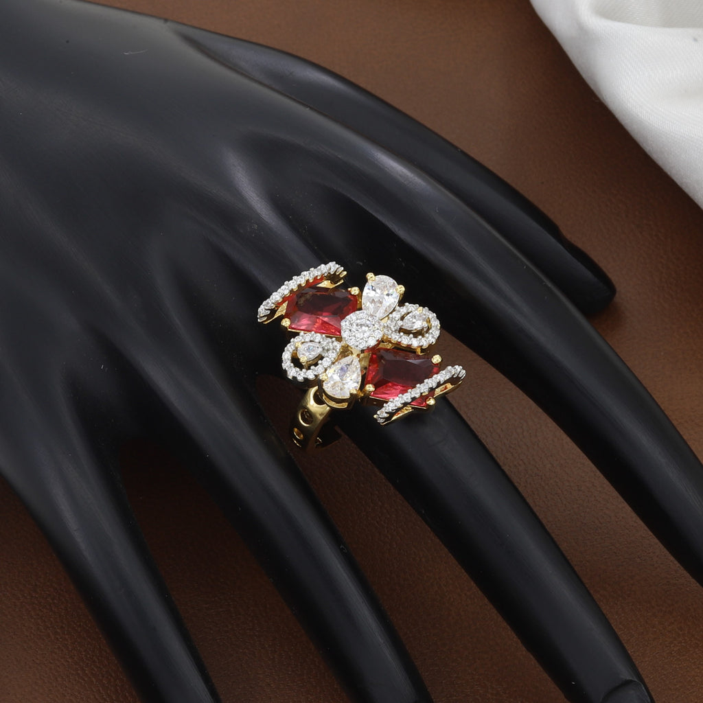Gold Tone Cocktail Elegant Crystal Floral Statement Ring