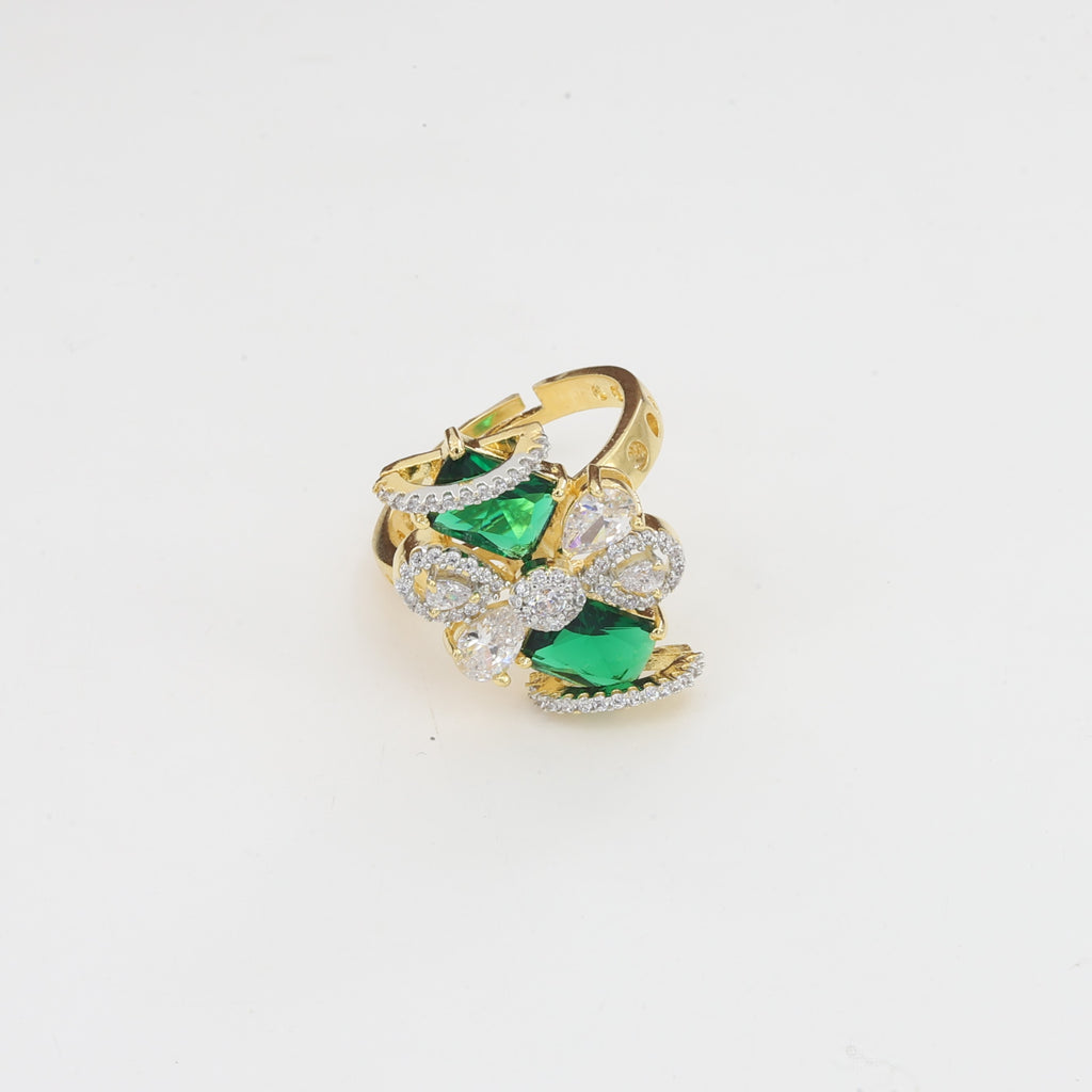 Gold Tone Cocktail Elegant Crystal Floral Statement Ring