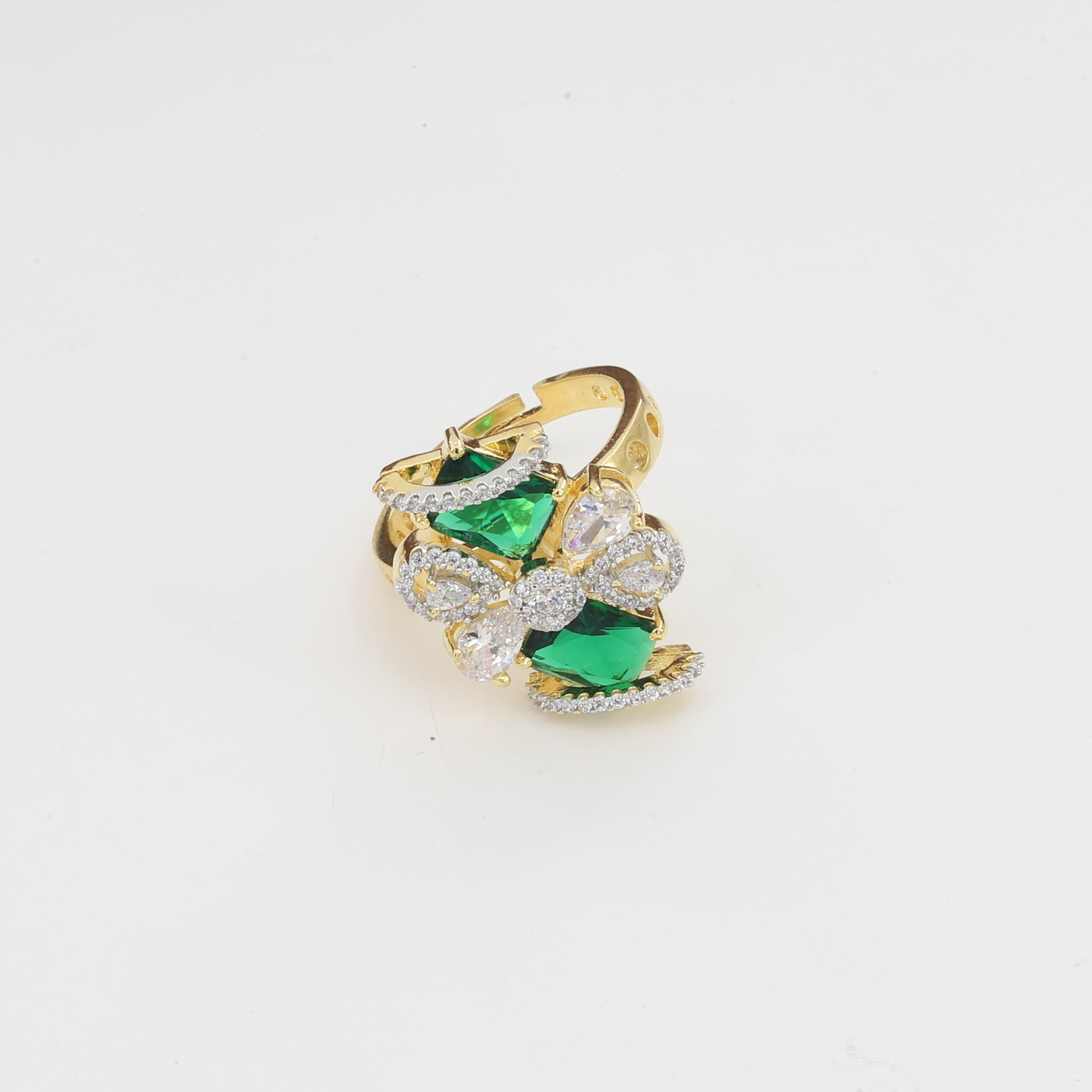 Gold Tone Cocktail Elegant Crystal Floral Statement Ring