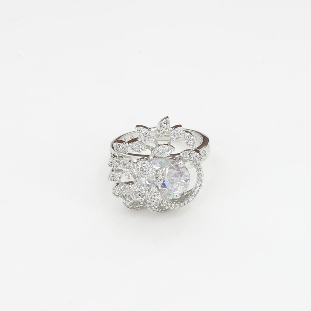 Stunning Silver Floral Ad Statement Party Ring
