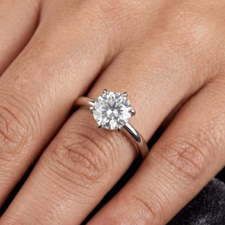 Silver Round Solitaire Engagement Ring