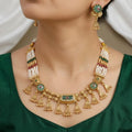 Antique Gold Finish Pearl Kundan Necklace Set