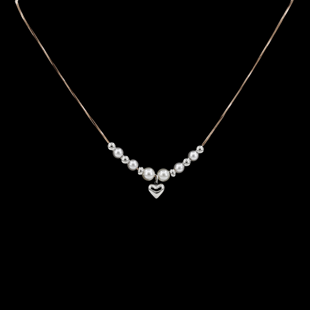 Elegant Pearl & Silver Heart Charm Necklace