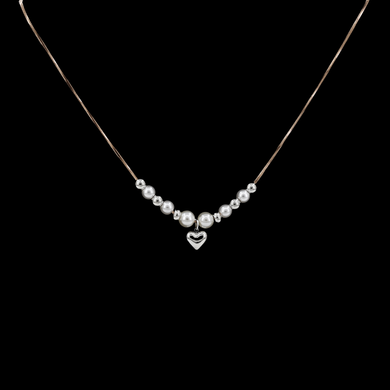 Elegant Pearl & Silver Heart Charm Necklace