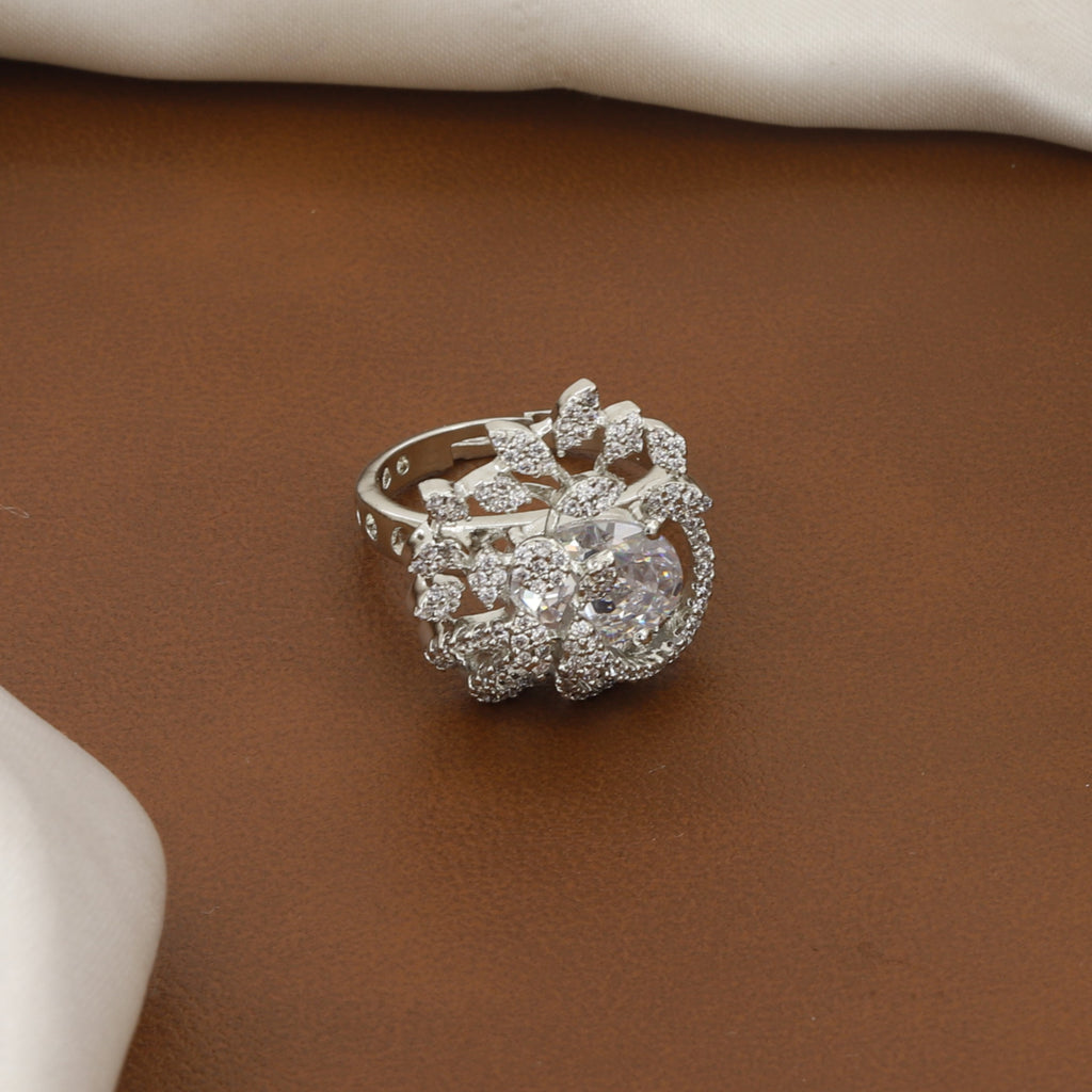 Stunning Silver Floral Ad Statement Party Ring