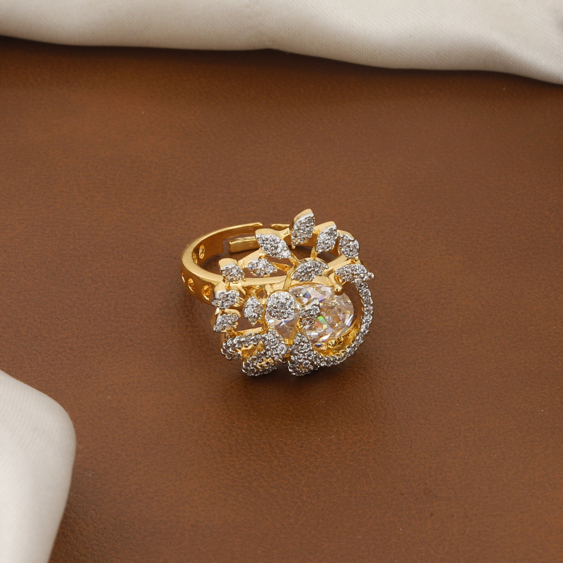 Stunning Gold Floral Ad Statement Party Ring