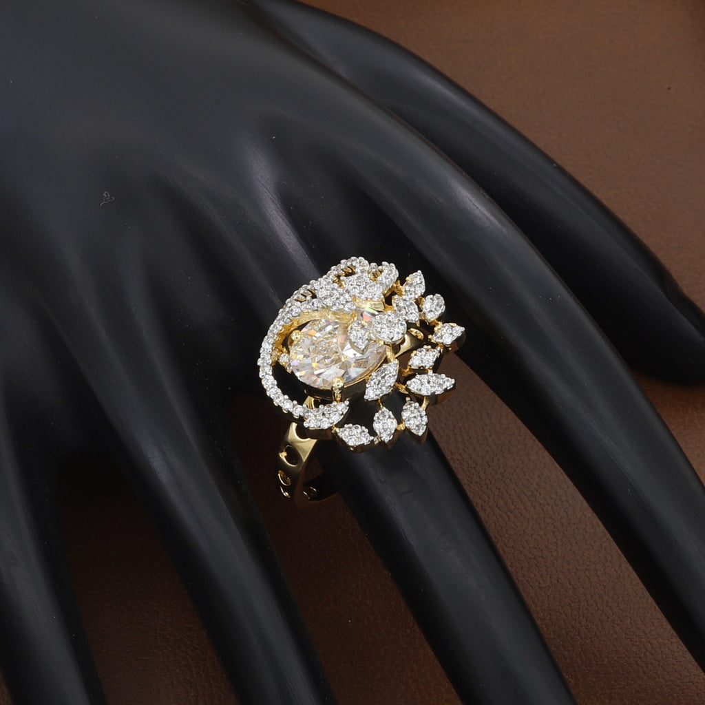 Stunning Gold Floral Ad Statement Party Ring