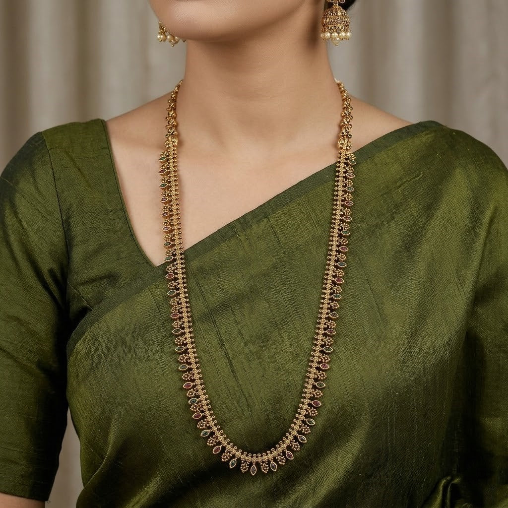 Ethnic South Indian Gold-Tone Haaram Necklace & Jhumka Set