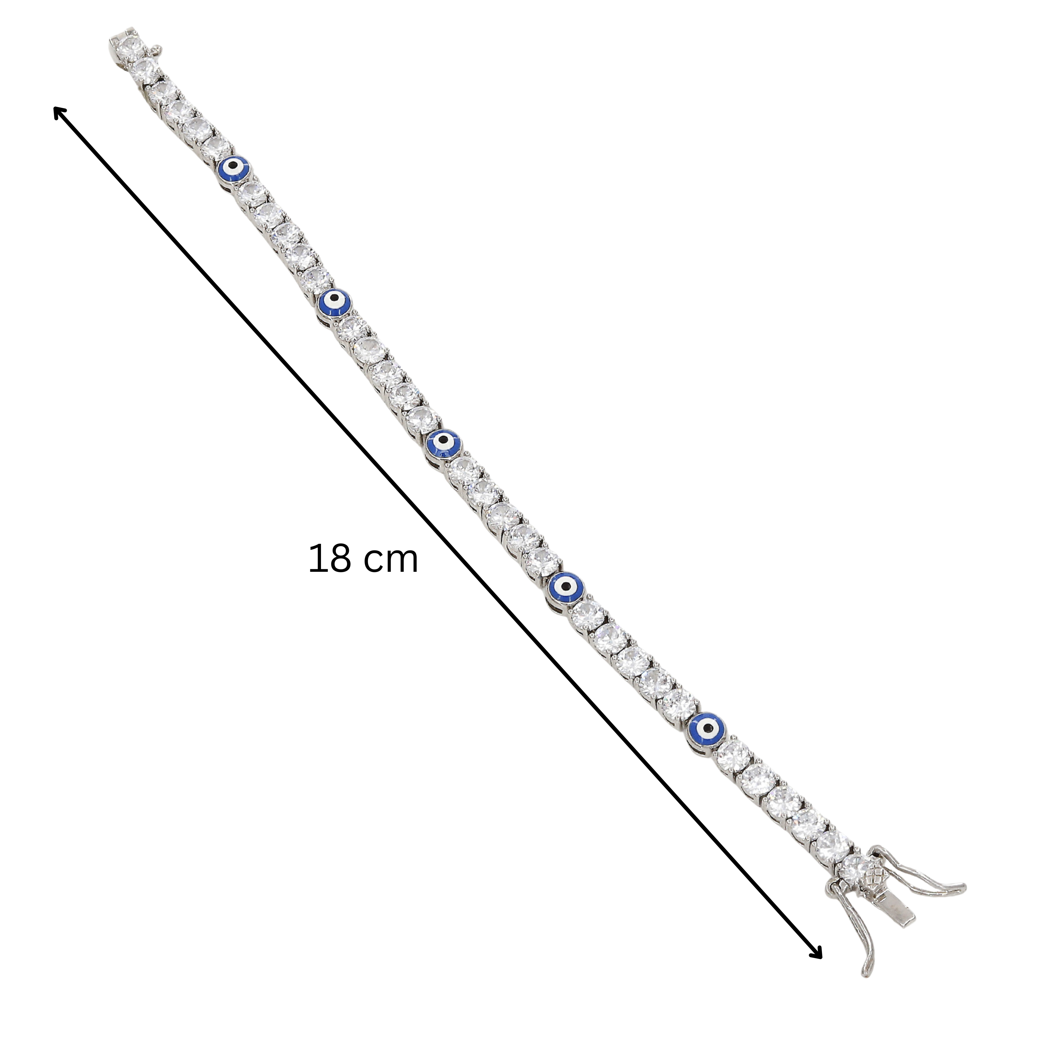Silver Polished Evil Eye Tennis Bracelet with CZ Stones