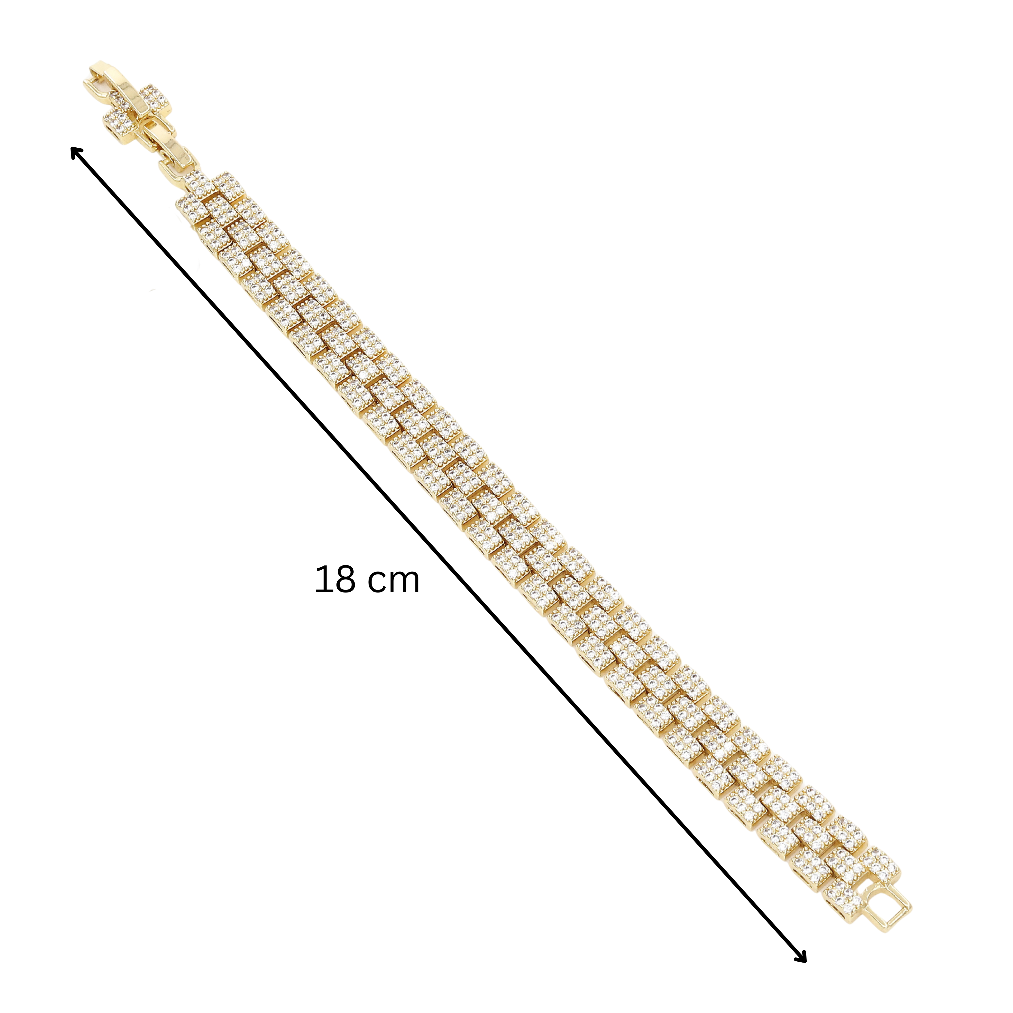 Triple-Row Pave Diamond Chain Bracelet in Gold Plated