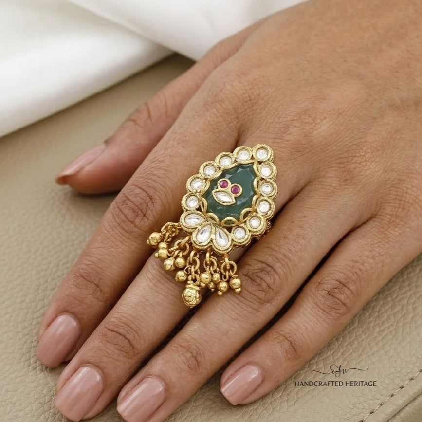 Heritage Traditional Kundan Teardrop Statement Free Size Ring