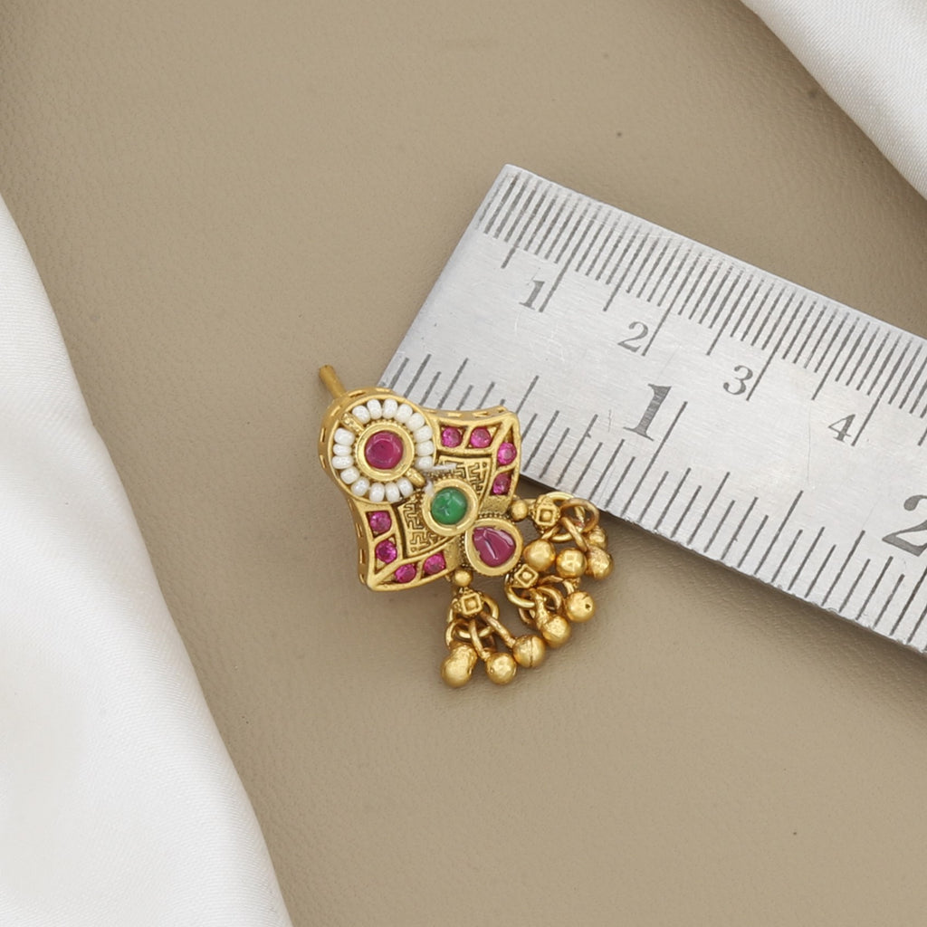 Traditional Gold Toned Pendant & Earring Set with Pink & Green Stones