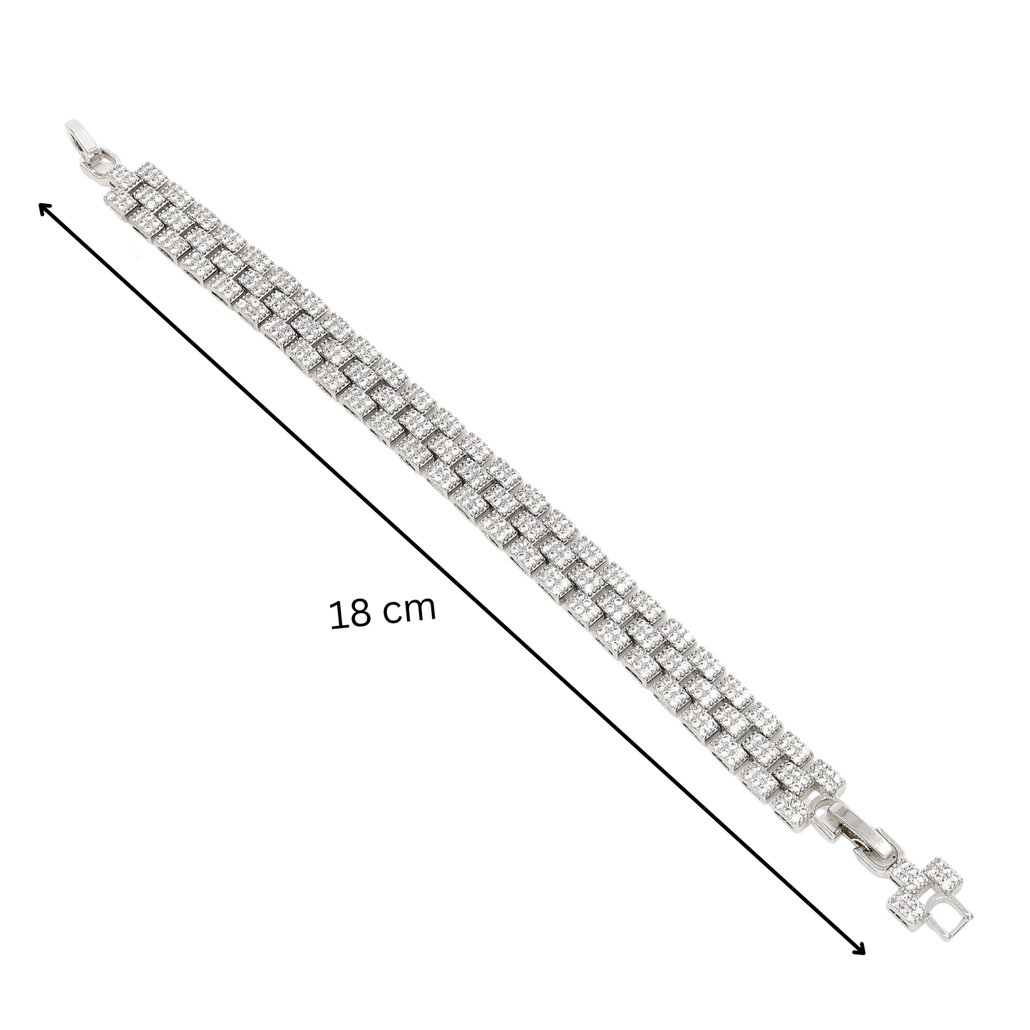 Silver Plated Triple-Row Pave Diamond Chain Bracelet