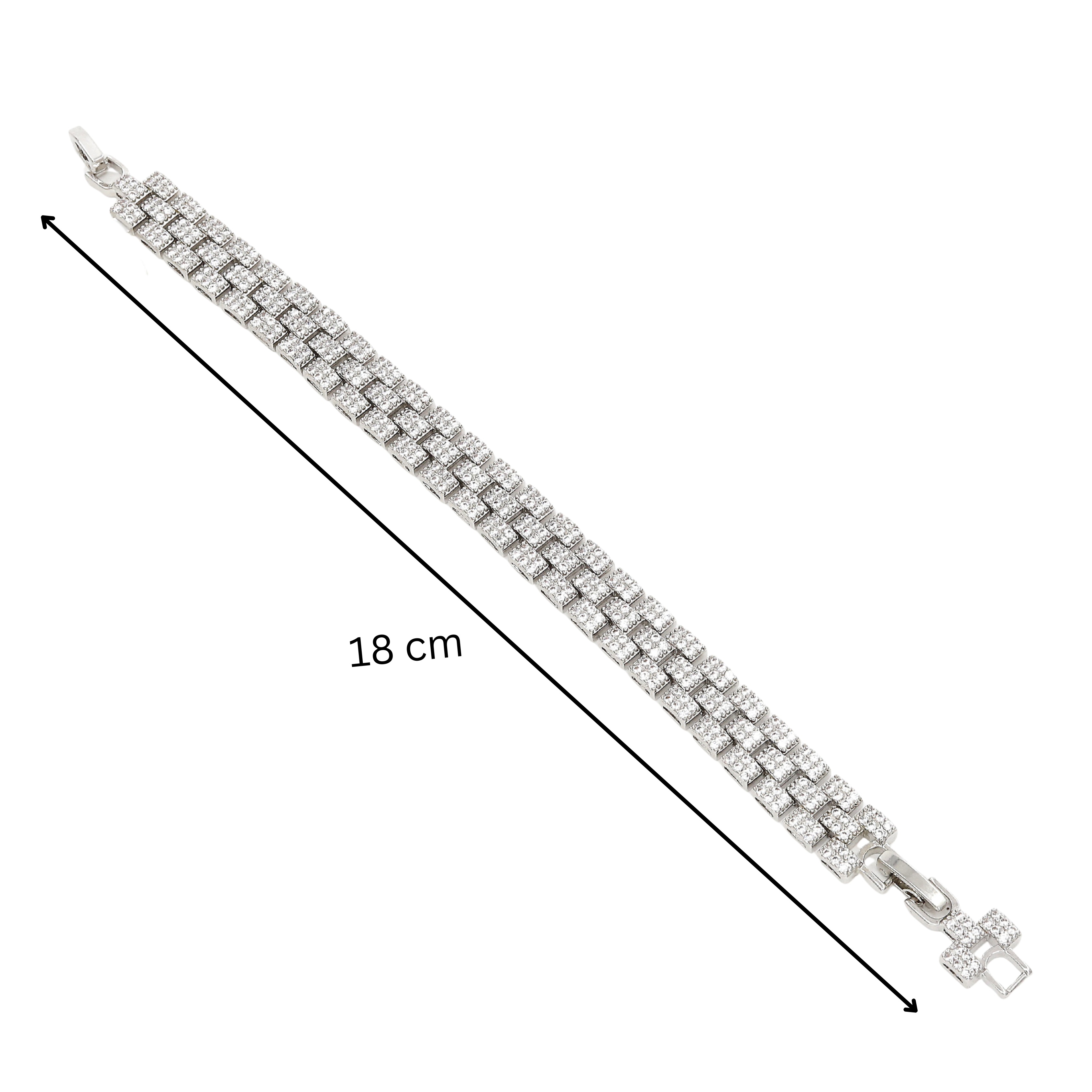 Silver Plated Triple-Row Pave Diamond Chain Bracelet