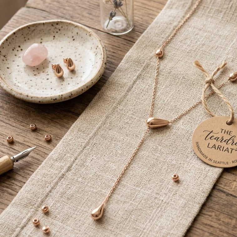 Dainty Y-Necklace Gold Teardrop Lariat Necklace