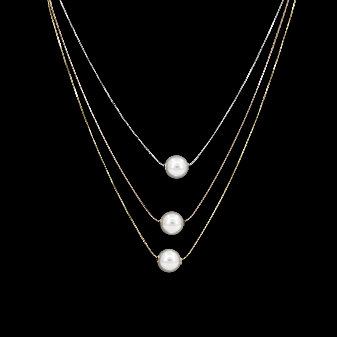 Triple Chain Floating Pearl Necklace