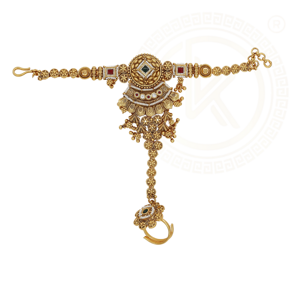 Intricate Gold-Tone Kundan/Polki Hath Panja with Pearls