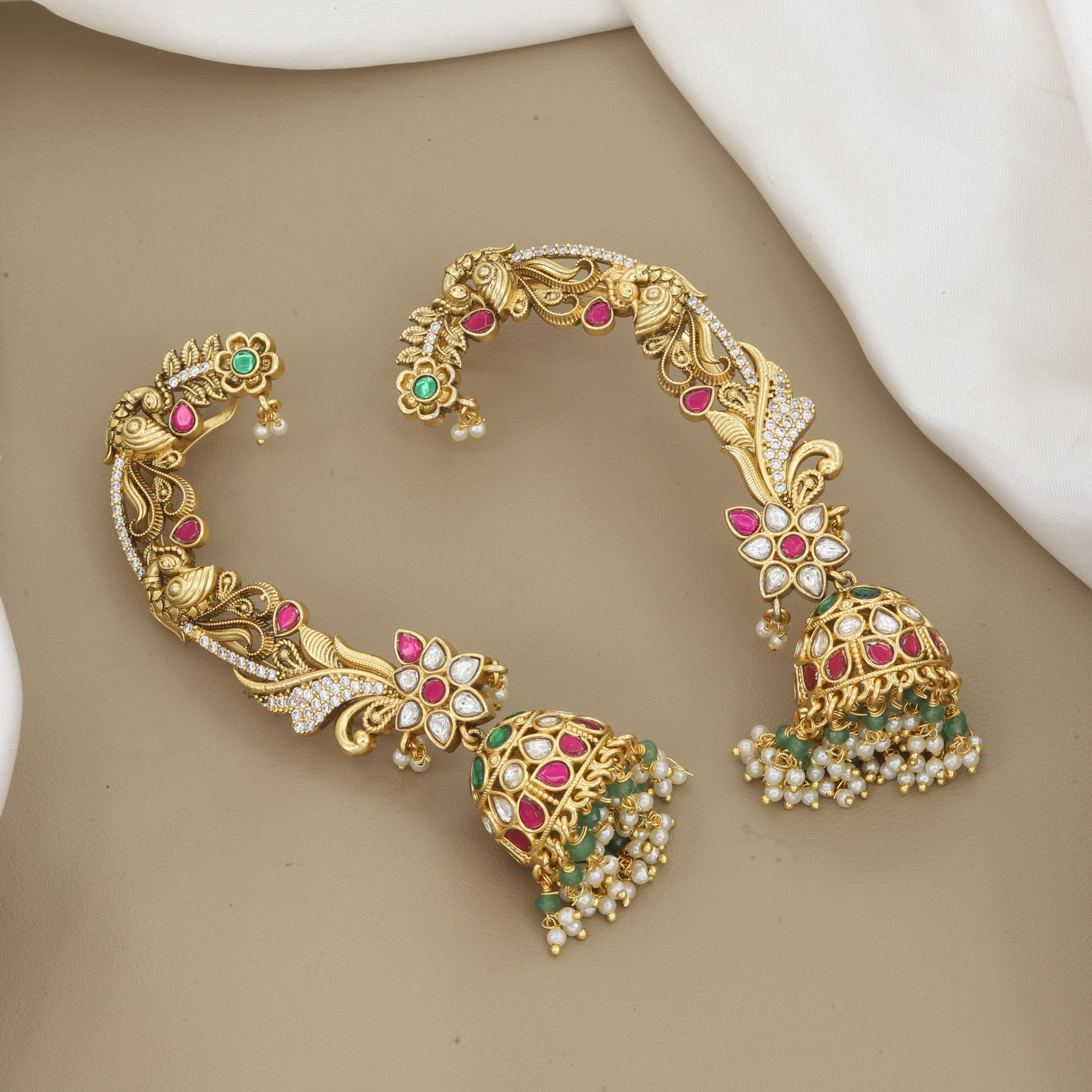 Antique Gold Peacock Ear Cuff Jhumka