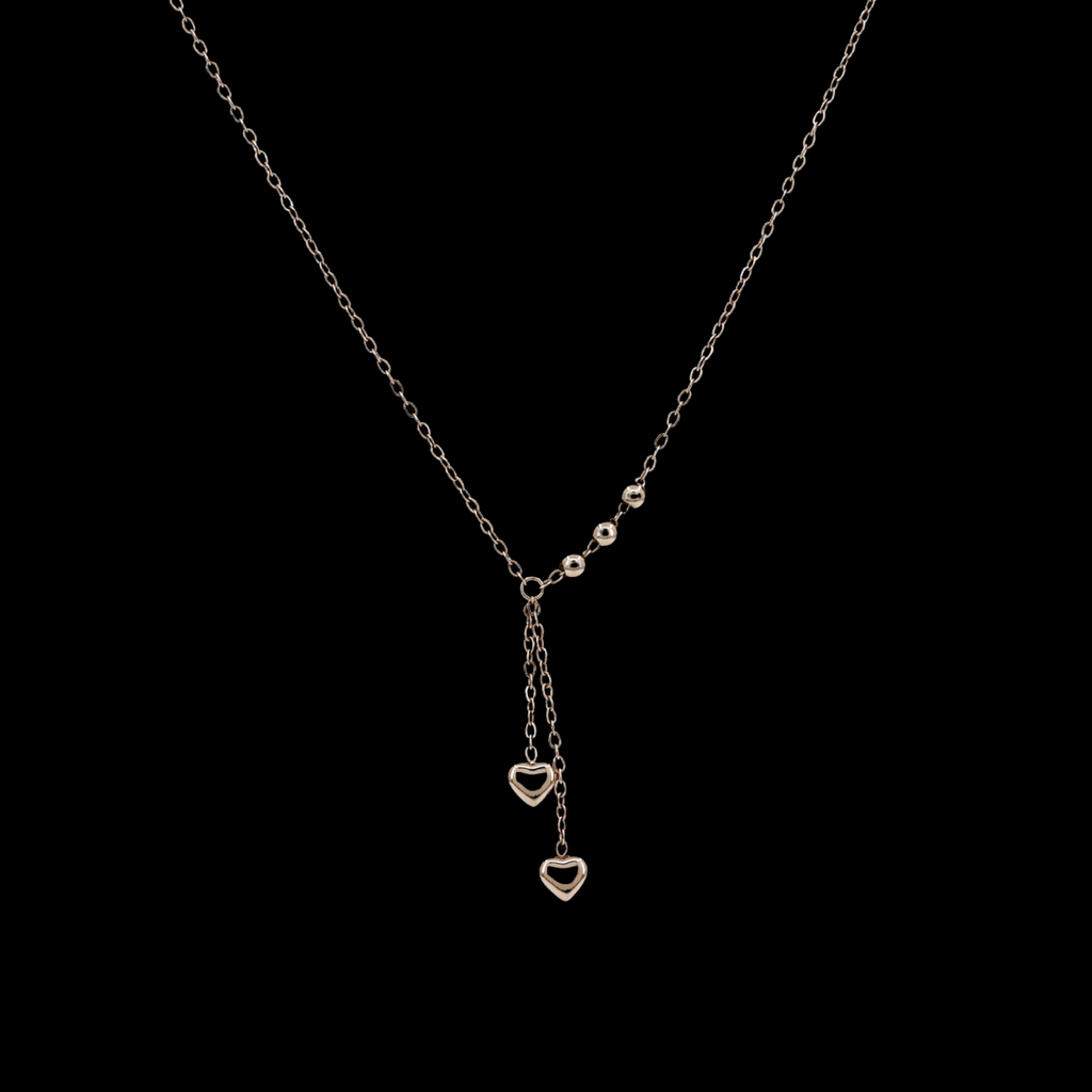 Dainty Rose Gold Y-Necklace with Heart Drops