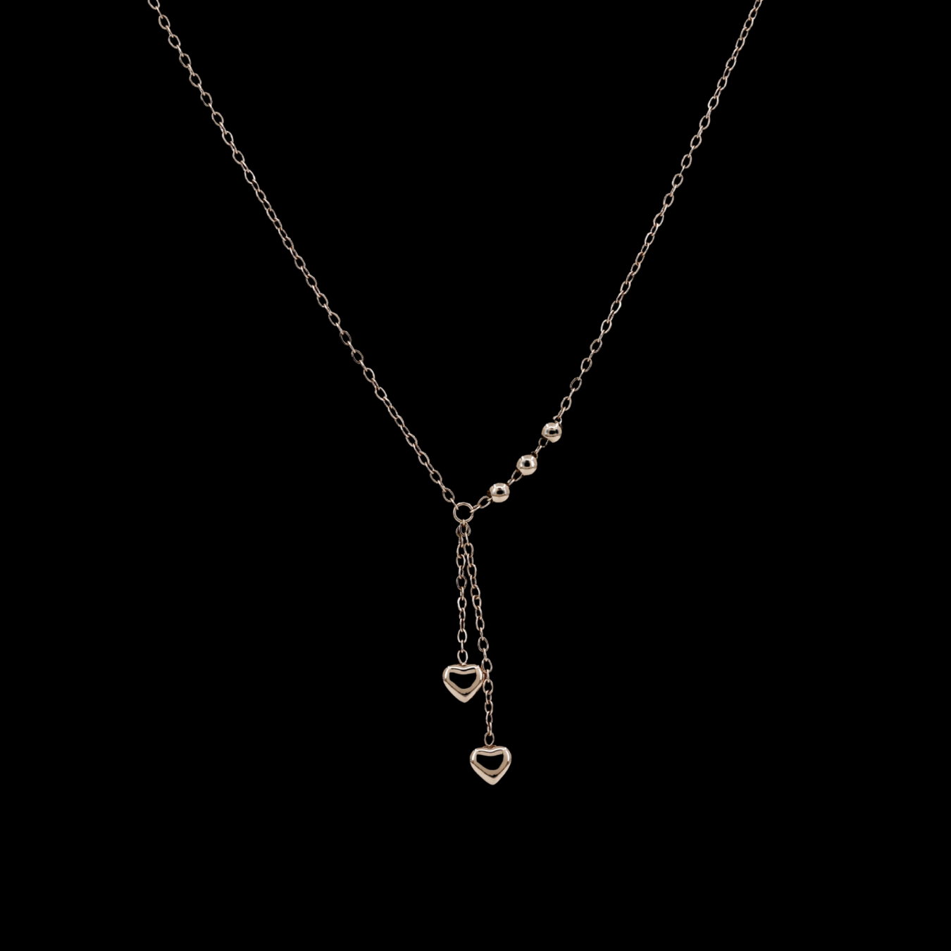 Dainty Rose Gold Y-Necklace with Heart Drops