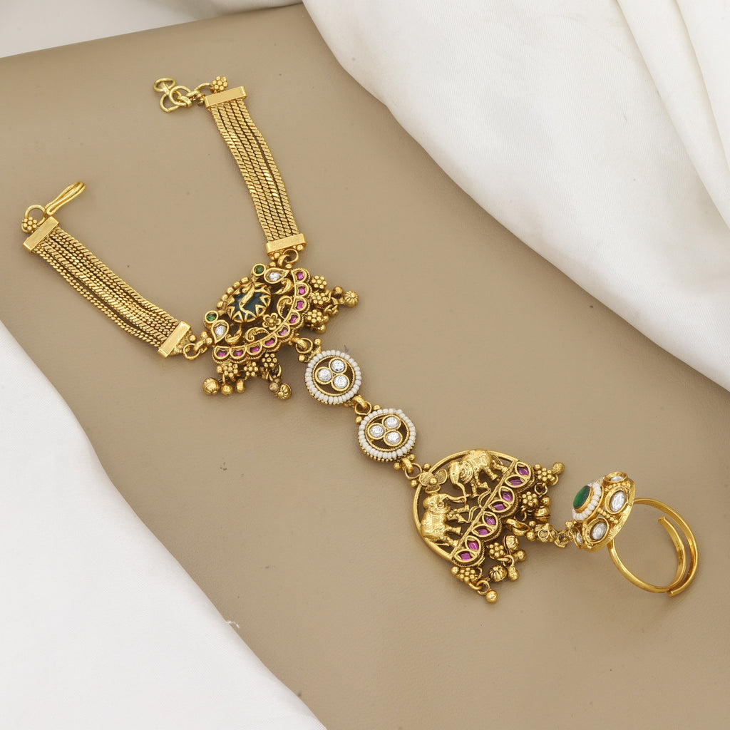 Heritage Antique Gold Elephant Motif Hath Panja