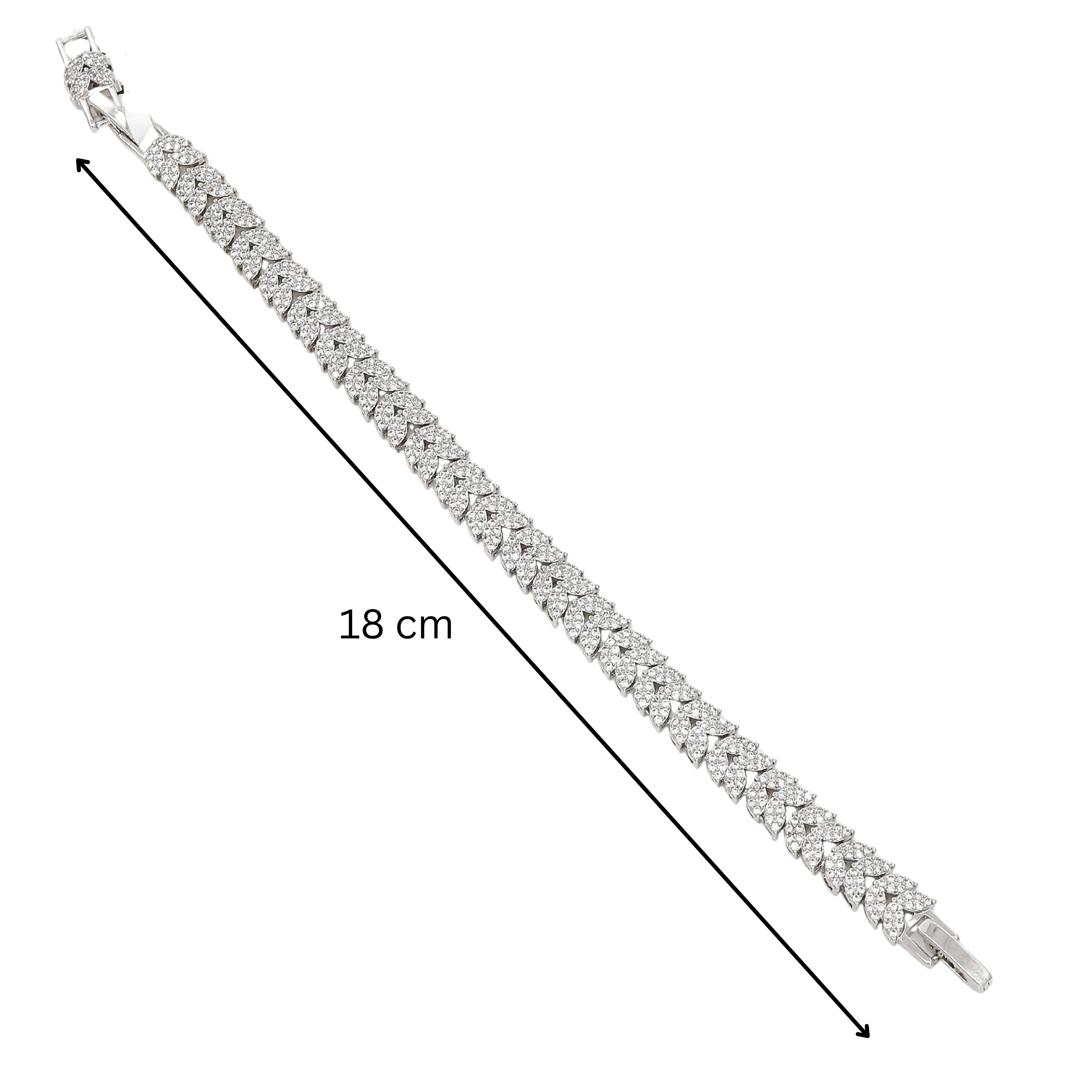 Silver Polished Leaf Design Cubic Zirconia Tennis Bracelet
