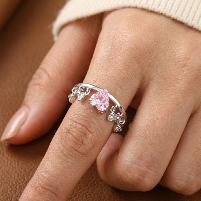 Heart-Cut Pink Zircon Adjustable Ring