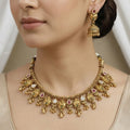 Traditional Matte Gold Tones Necklace Set with Big Jumkhas