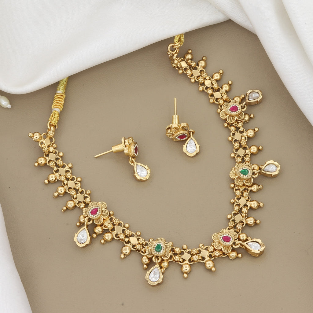 Elegant Matte Gold Ethnic Necklace & Earring Set