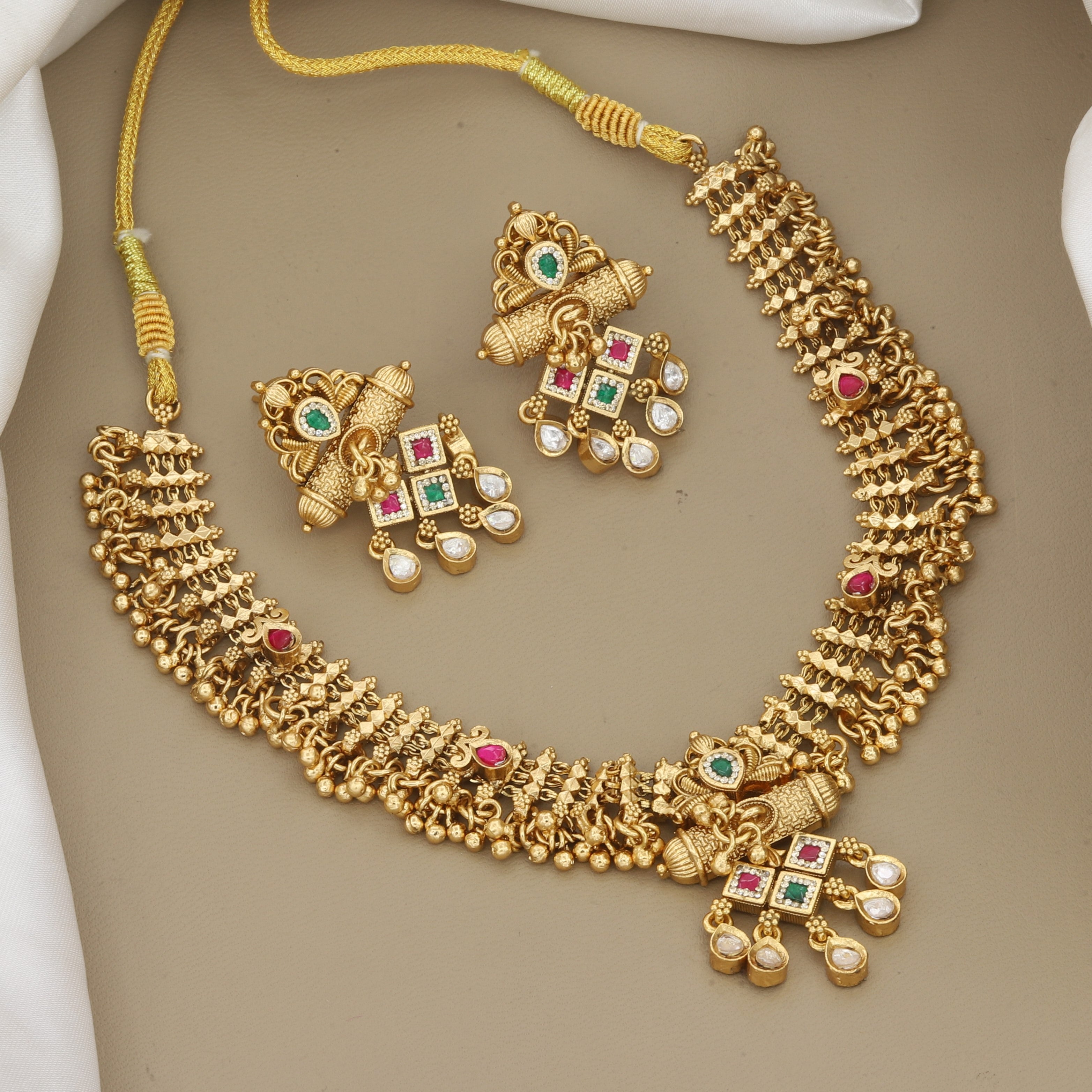 Traditional Antique Gold Plated Necklace & Earring Set