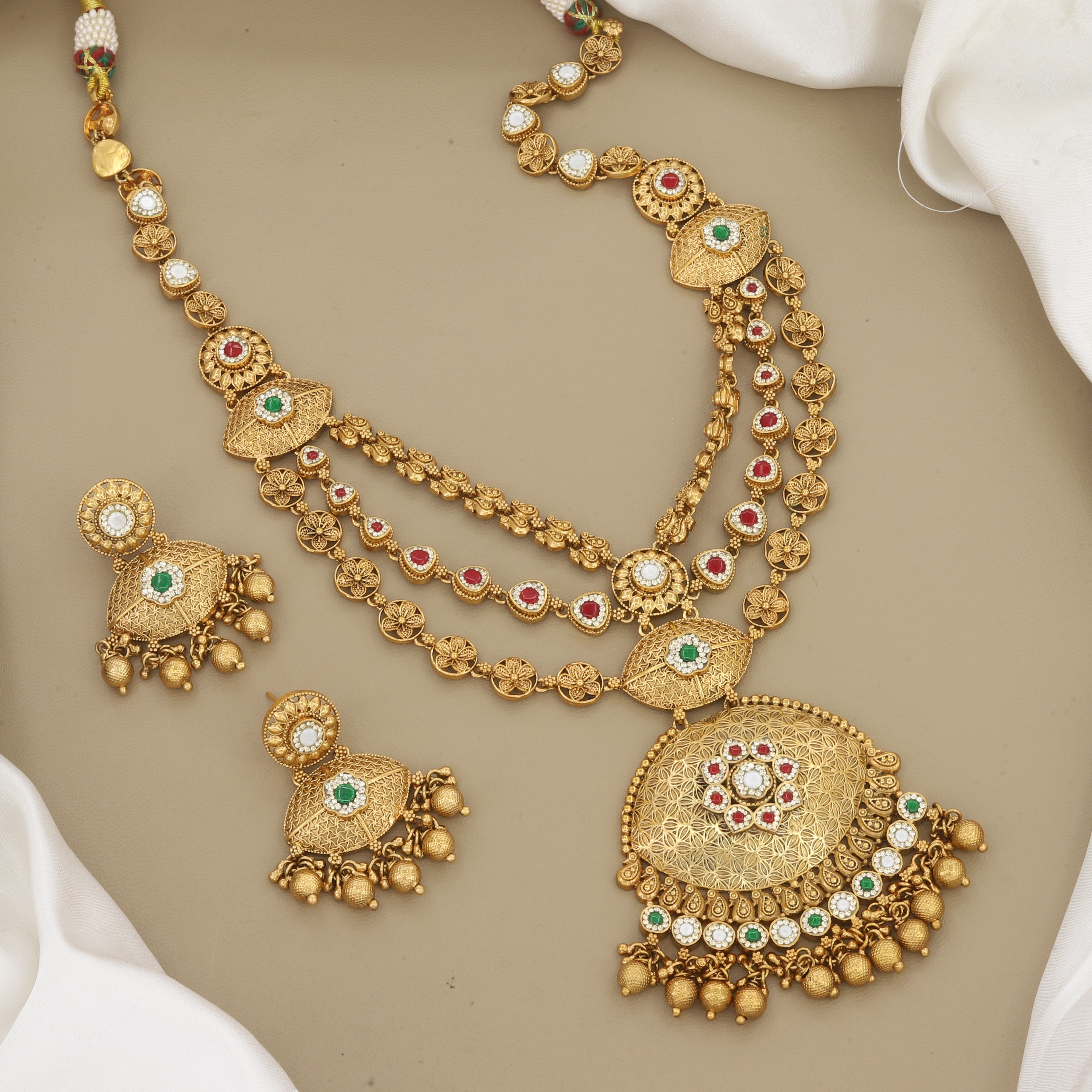 Traditional Gold-Plated Layered Kundan Necklace & Earrings