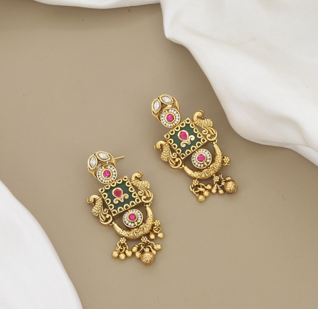 Long Gold-Plated Ethnic Statement Pendant Necklace Set
