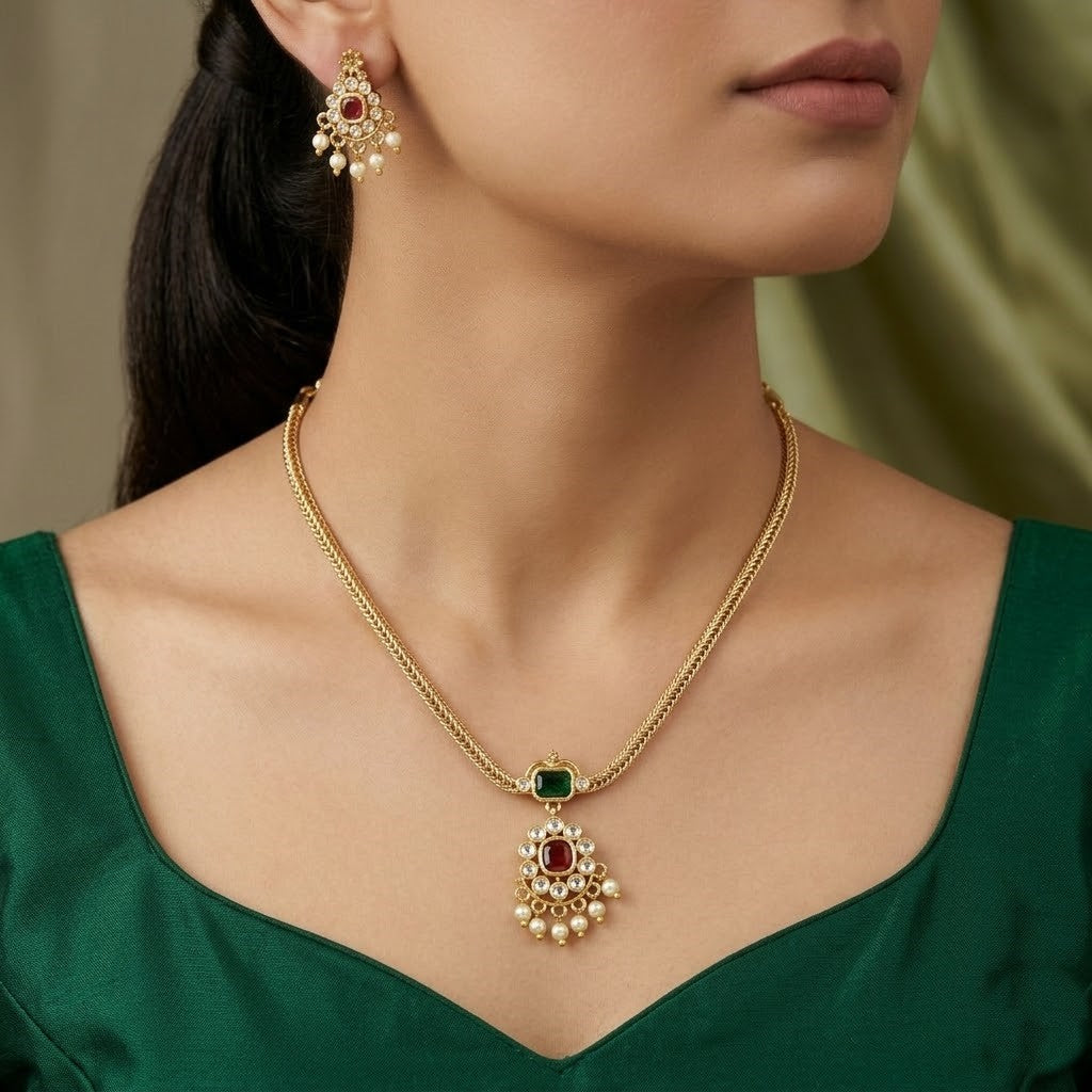 Delicate Gold Plated Mini Necklace Set with Pearls