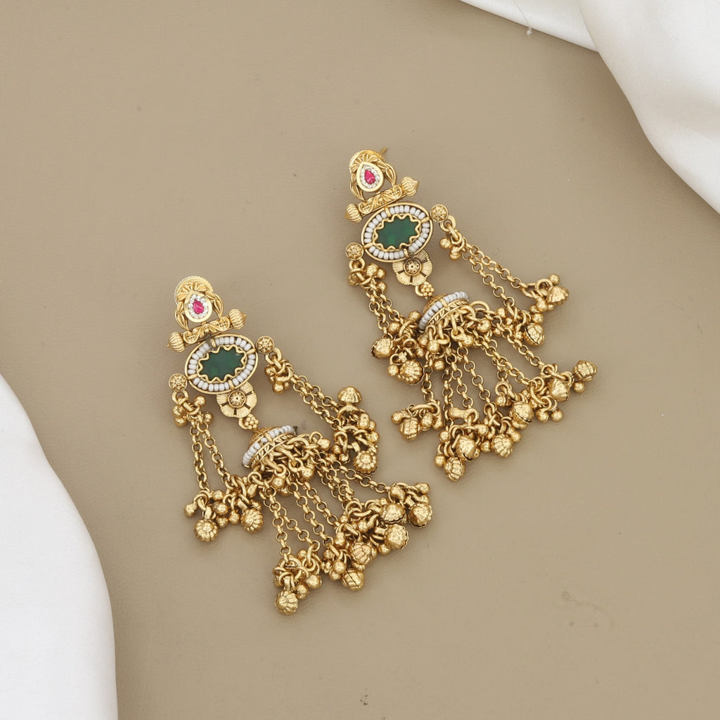 Antique Gold Toned Intricate Long Necklace Set