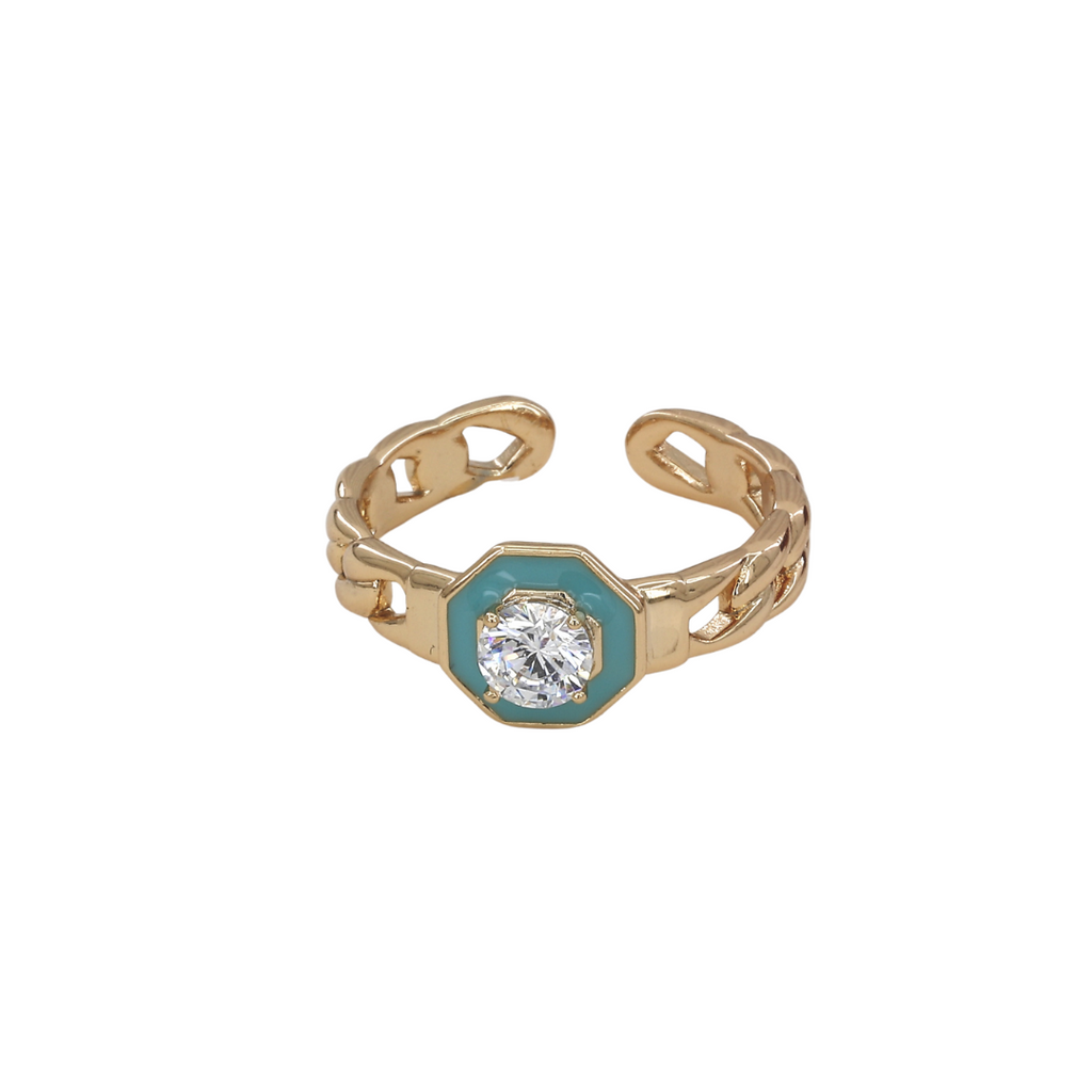 Turquoise Octagon Statement Free Size Ring