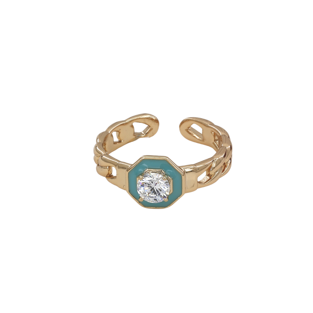 Turquoise Octagon Statement Free Size Ring