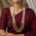 Vintage-Inspired Gold Toned Necklace Set with Ruby, Kundan, and Emerald-like Beads
